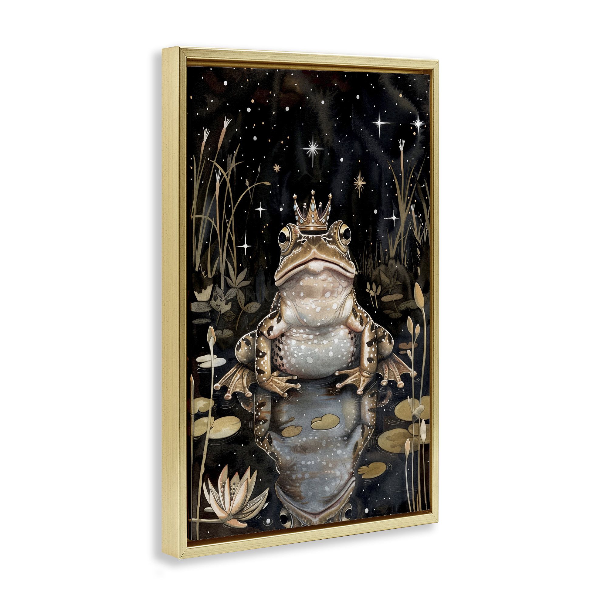 Stupell Industries Regal Toad at Night Animals & Insects Painting Gold Floater Framed Art Print Wall Art, 21 x 31