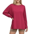 thumbnail image 3 of YODETEY Women Oversized Long Sleeve Basic Crewneck Tee, Womens Casual Fit Tops Shirts, Women's Plus Hot Pink,Size XL, 3 of 8