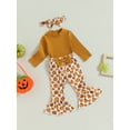 thumbnail image 3 of Wassery Infant Girl 2PCS Halloween Clothes Baby Fall Outfit Long Sleeve Ribbed Romper Pumpkin Print Flare Pants Headband Set 0-24 Months, 3 of 8