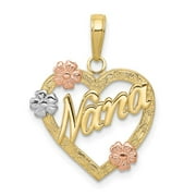 10K Tri-color Nana in Heart with Flowers Pendant