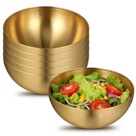 6 Pcs Mixing Bowls Salad Bowls, 5.9 in Stainless Steel Fruit Snack Key Bowl, 23.7 fl oz Gold Serving Bowls Set, Stackable & Easy Clean, Versatile Use Ramen Bowls