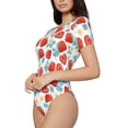 thumbnail image 2 of KLL Women 's Crew Neck Bodysuit Jumpsuits Strawberries Print Short onesies Stretch T Shirts, 2 of 7