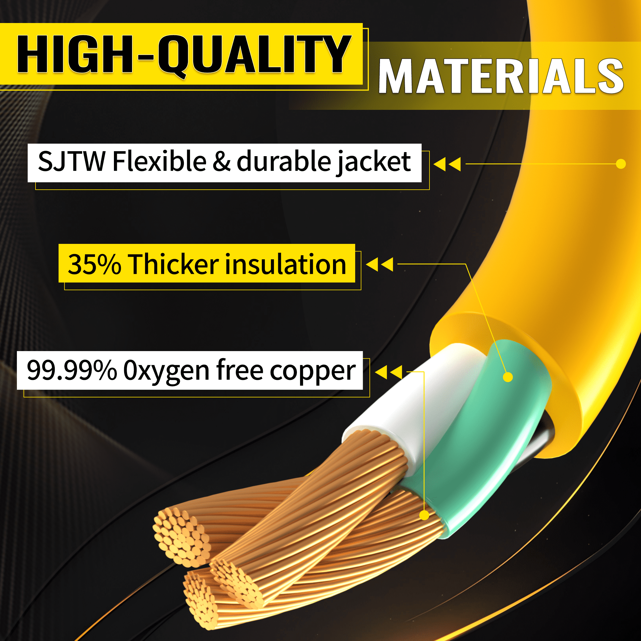 ZAZFO 14/3 Gauge Yellow Outdoor Extension Cord 100 ft Waterproof with Lighted Indicator, Cold Weatherproof -40°C, Flexible 3 Prong Extension Cord Outside,15A 1875W 14AWG Sjtw, Etl Listed