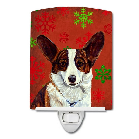 Caroline's Treasures LH9333CNL Corgi Red and Green Snowflakes Holiday Christmas Ceramic Night Light, 6x4x3", multicolor