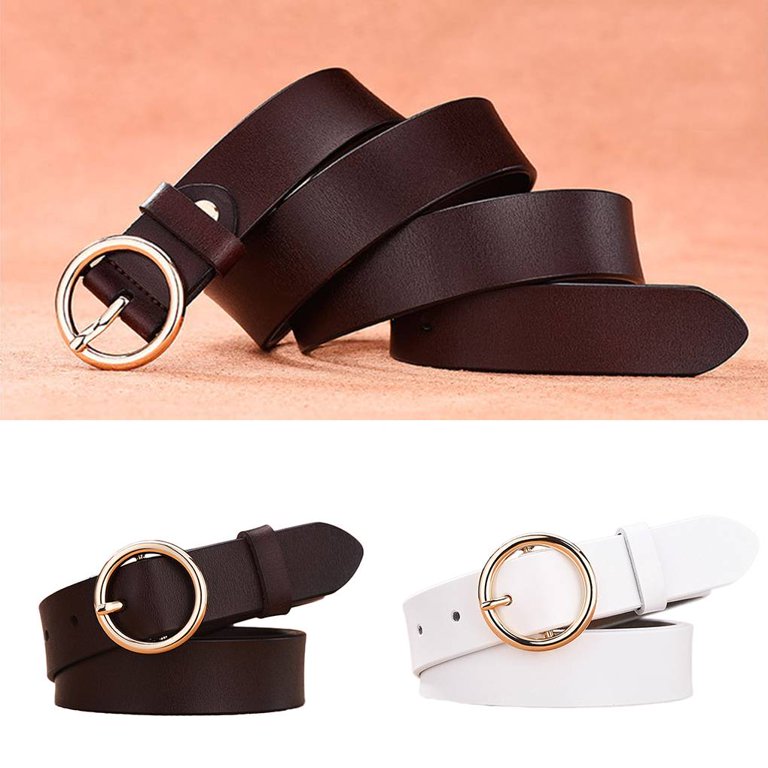 Belt with gold round buckle