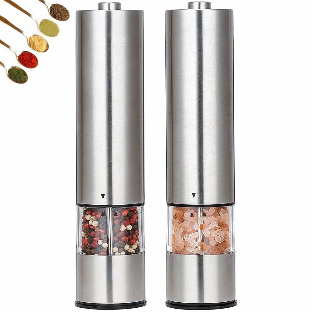 Electric Salt and Pepper Grinder Set, Battery Operated Stainless Steel
