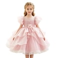 thumbnail image 2 of ATORRE Flower Girls Dress Round Neck Puff Sleeve Stylish Princess Dresses for Wedding Birthday Holiday, Girl's Formal Dress Hot Pink 1-2 Years, 2 of 9