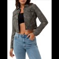 thumbnail image 3 of Chaqueta Corta de Piel Sintética para Mujer, Cuello Vuelto, Bolsillo con Solapa y Broches, Estilo Retro. Gris XL, 3 of 10