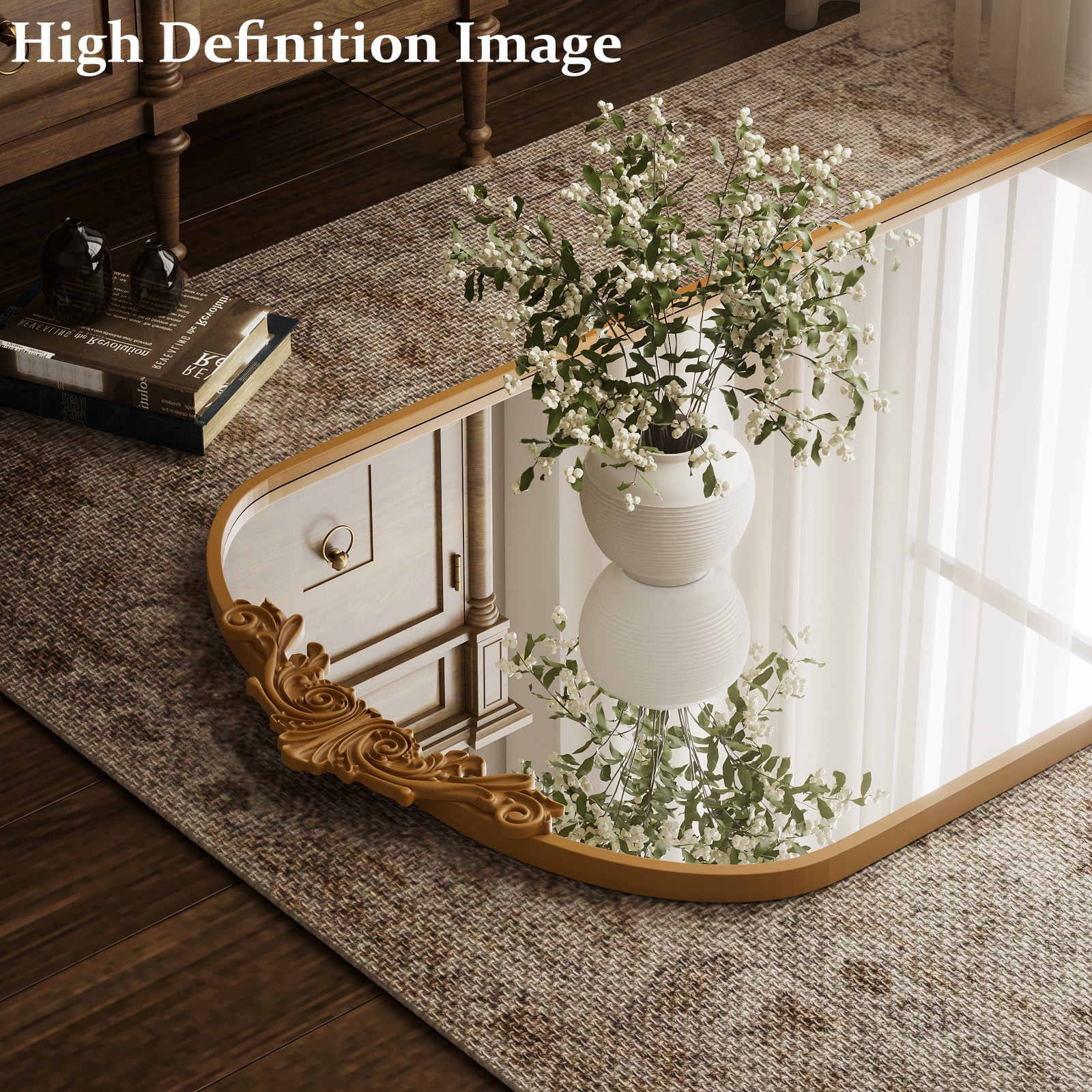 Anyrose 72"x 24" Baroque Full Length Mirror Arched Vintage Floor Mirror with Stand, Gold