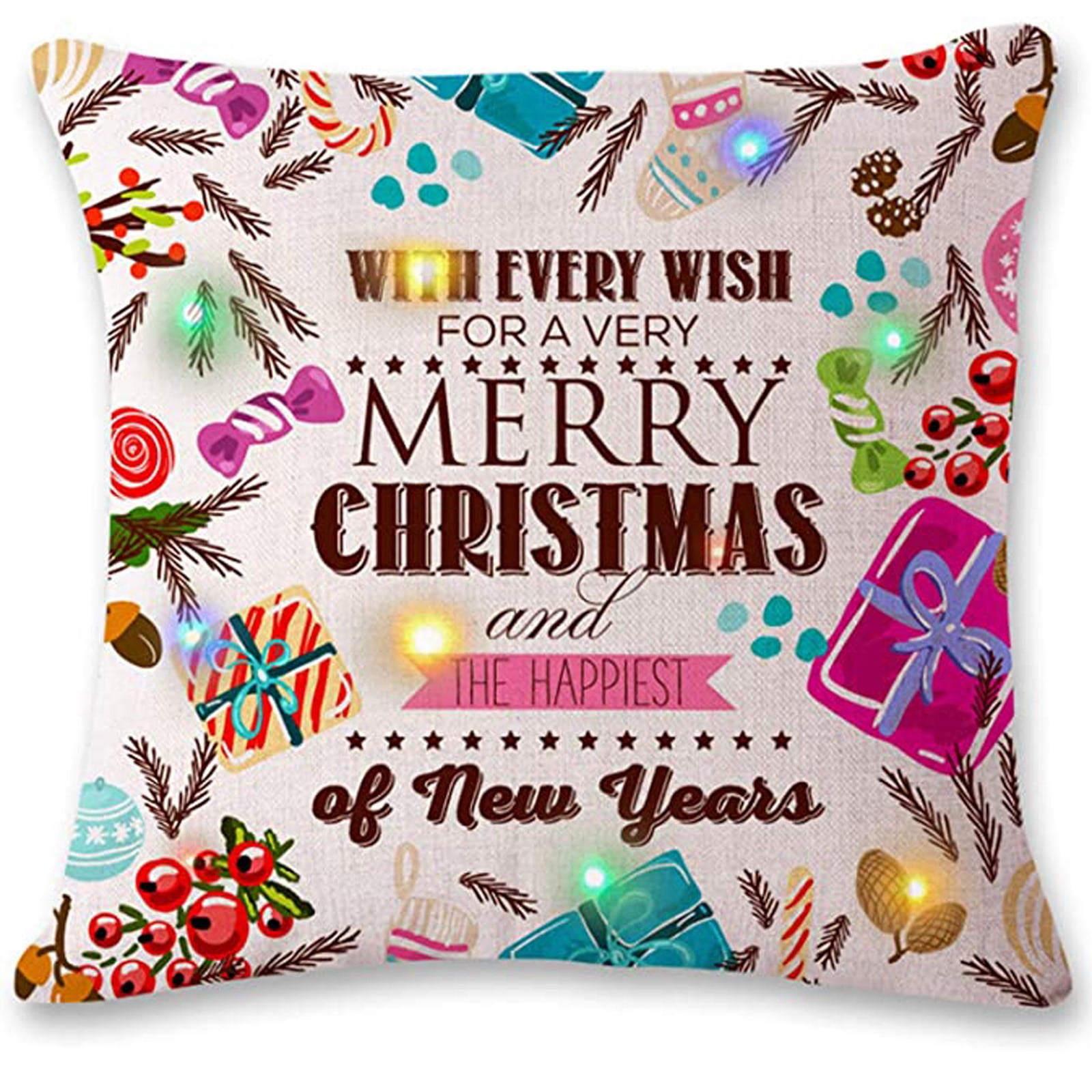Jovati Christmas Throw Pillow Covers Christmas Lighting Led Cushion Cover Home Decor Throw Pillowcase Sofa Flashing Other