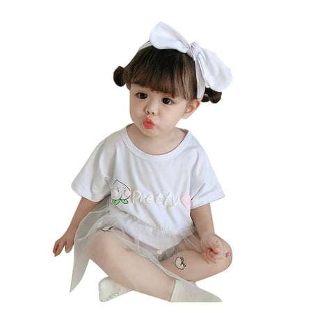 

Binmer Infant Baby Girls Letter Peach Printed Tulle Romper Bodysuit+Headbands