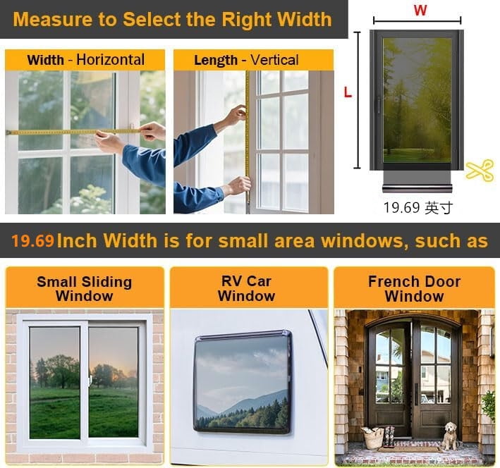 One Way Privacy Window Film, Heat Control Window Tint for Home, Sun Blocking Reflective Window Film See Out Not in, Blackout Film for Windows Office Door (Black, 19.69" × 196.9")