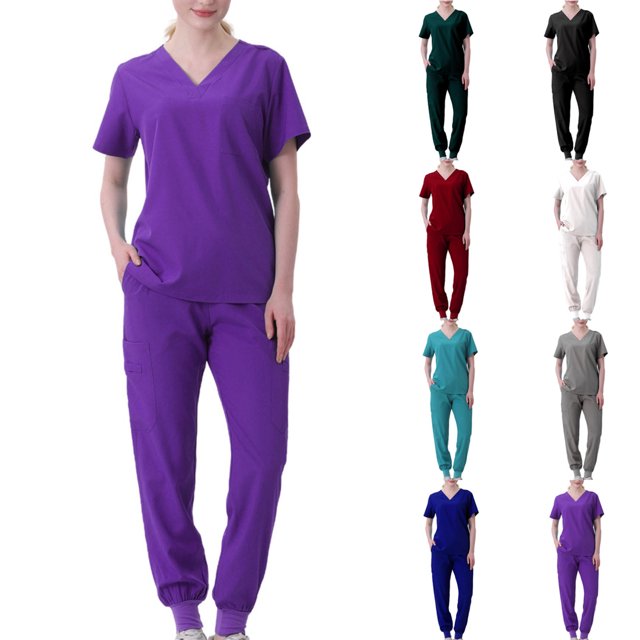 Robes d'Infirmière en Coton-Polyester, Ensemble Séparé à Manches Courtes, Lavable à la Machine, Coupe Confortable, pour le Personnel de la Santé, Robes Jetables, Tissu Léger, Protection Hygiénique, Uniformes Médicaux,