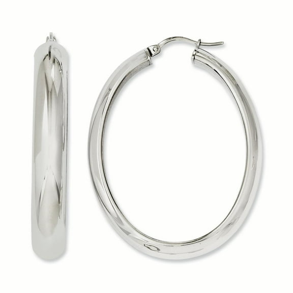 Stainless Steel Polished Hollow Oval Hoop Earrings
