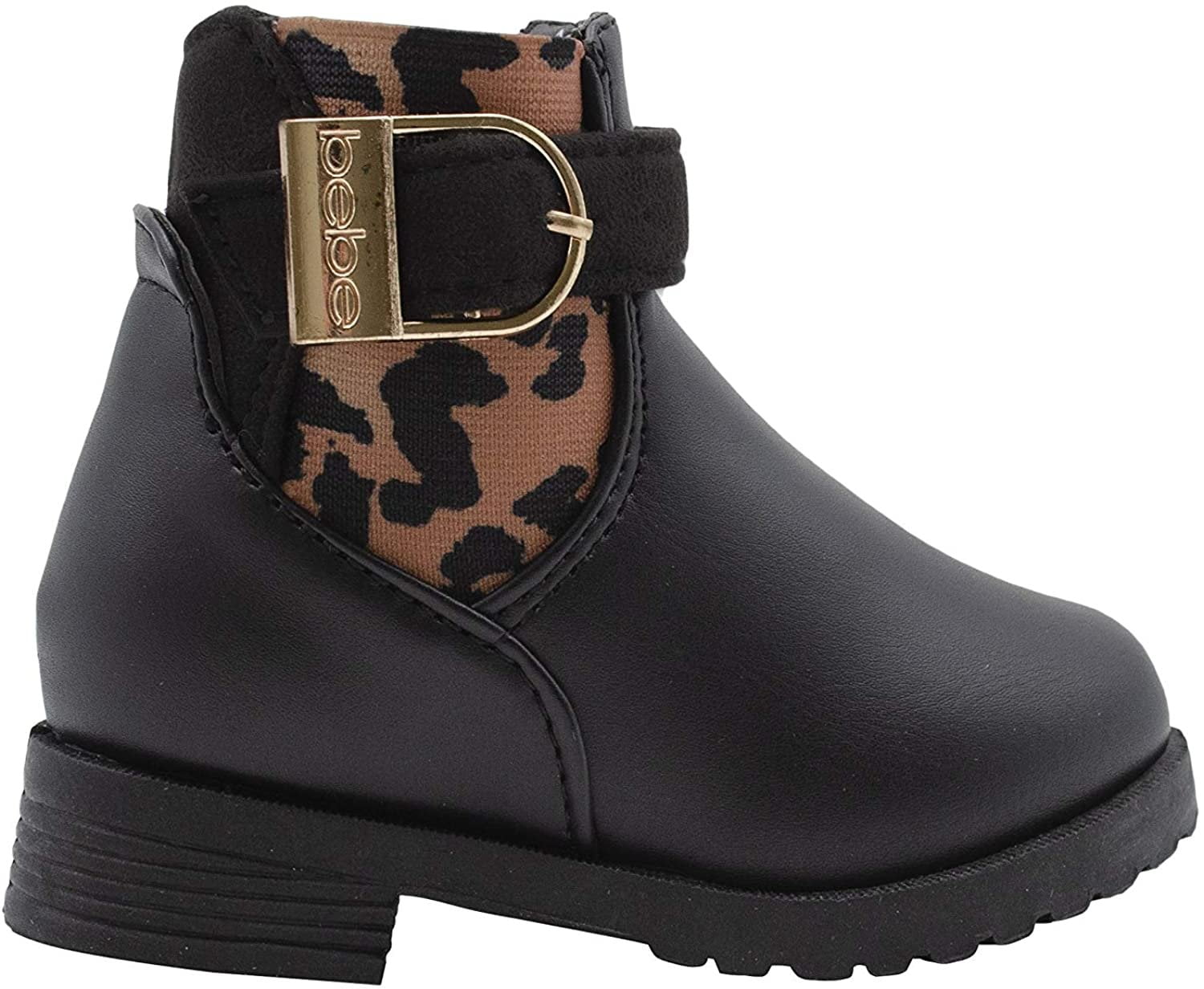 bebe - bebe Toddler Girlsâ Little Kid Slip On Short Ankle Boots with Leopard Print Elastic Shaft 