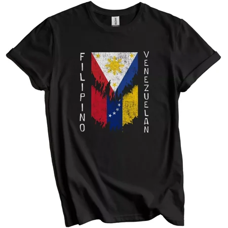 Gildan Filipino Venezuelan Flags Ripped Torn Philippines Venezuela T-Shirt Gift for Men Women Unisex Tee