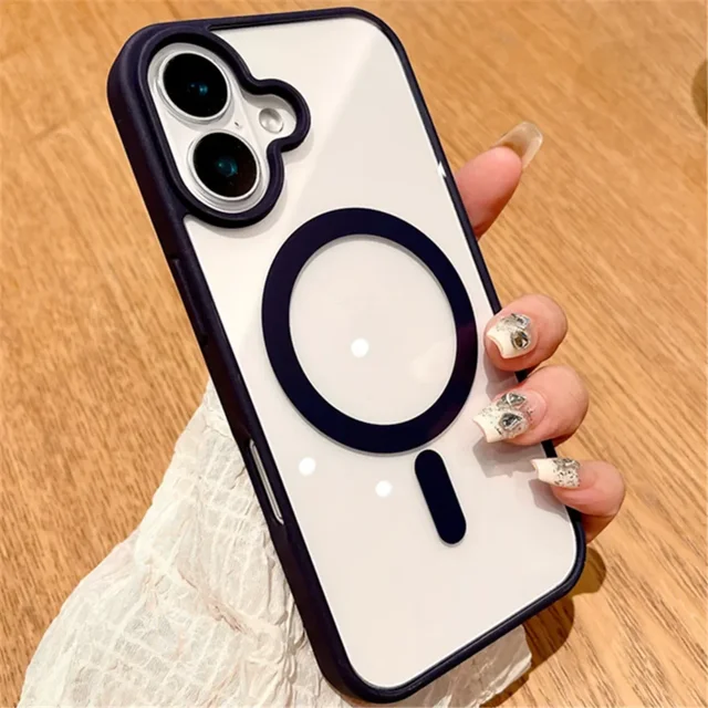 Fashion Clear Magnetic For Magsafe Wireless Charge Case For iPhone 16 15 14 Plus 13 12 Mini 11 Pro Max XS Max XR Acrylic Cover Dark Purple For iPhone 13 ProMax