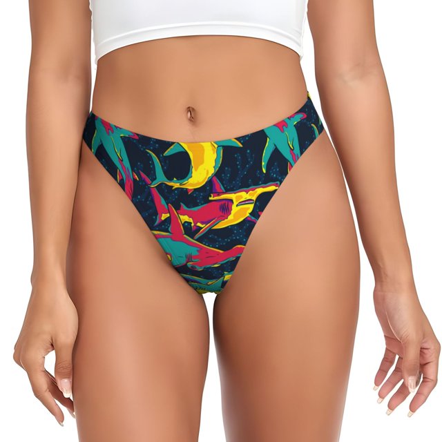 Fotbe Colorful Sharks Tanga Sin Costuras para Mujer con Estampado – Panties Invisibles, Transpirables y Cómodos para Uso Diario-4X-Large