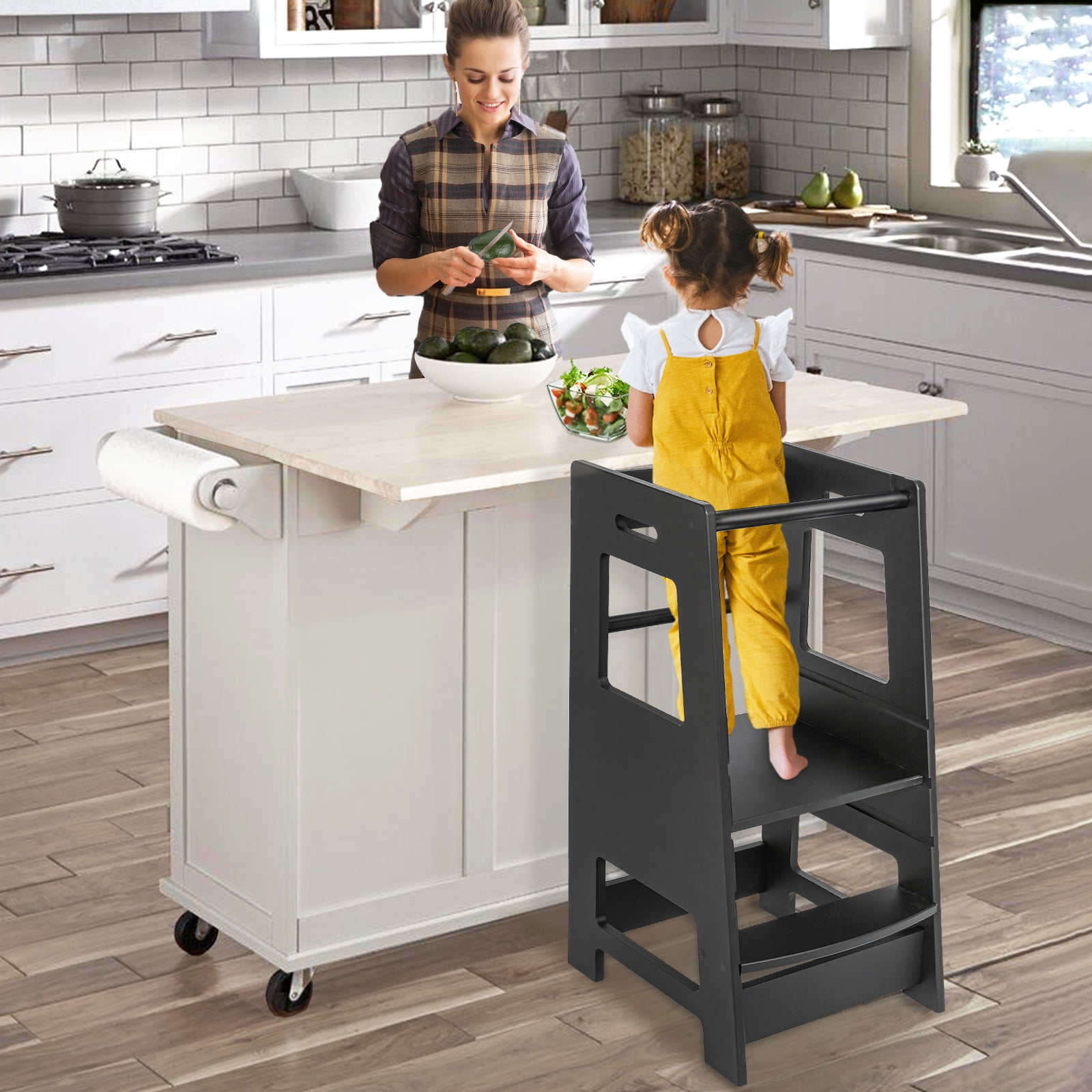 Toddler Stepping Stool Child Standing Tower with Non-Slip Mat for Bathroom Sink 16 L x 19 W x 28 H Kitchen Step Stool Toddler Tower Wooden Step Stool Kids Learning Helper with Handles 