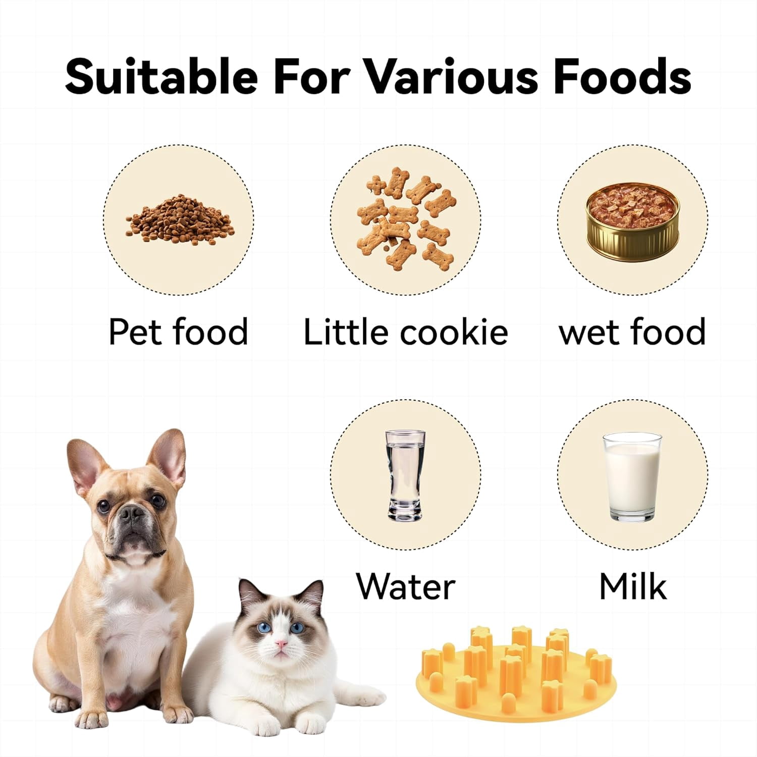 Anti-Choking Silicone Slow Feeder Insert for Cat & Dog Bowls, Suction Cups, Fits Most Bowls, Ideal for Puppies & Small Breeds (Grey)