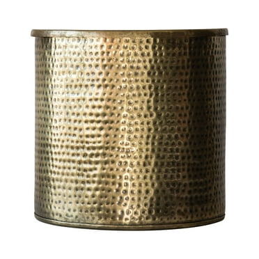 Antique Brass Hammered Metal Drum Table with Lid