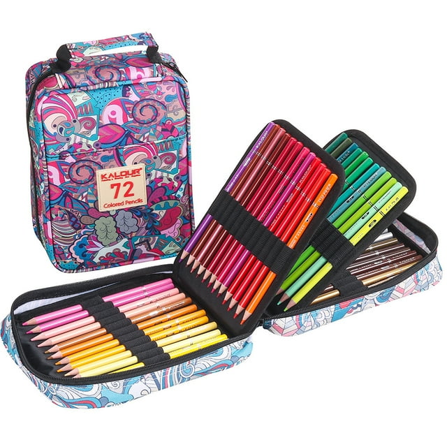 Juego de lápices de colores de 52 piezas con estuche de viaje, 72 colores vibrantes