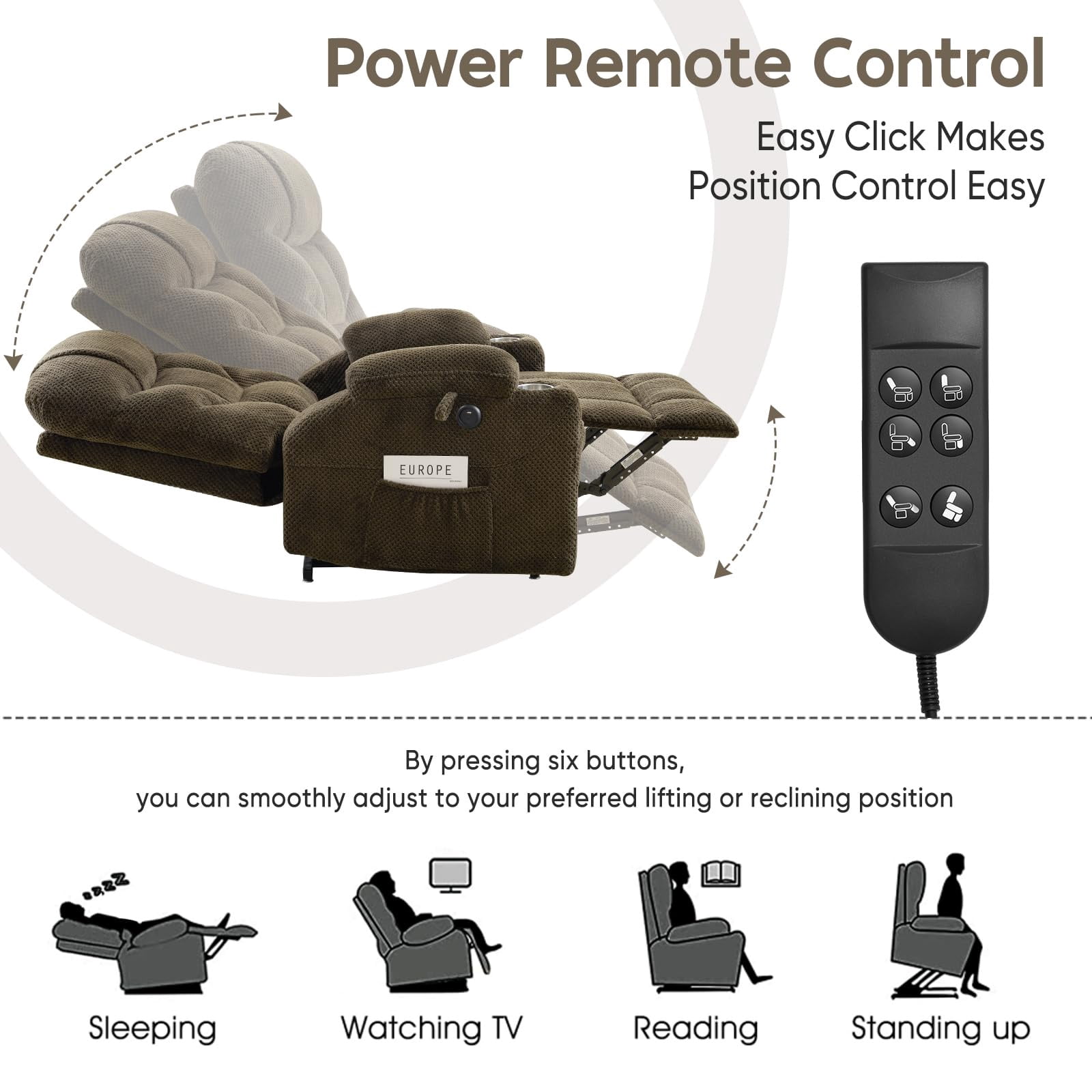 JULY'S SONG Dual Motor Lay Flat Power Lift Recliner Chair with Heat and Massage, USB & Type-C Ports, Large Recliners for Living Room, Oversized Recliner for Adults & Elderly - Dark Brown
