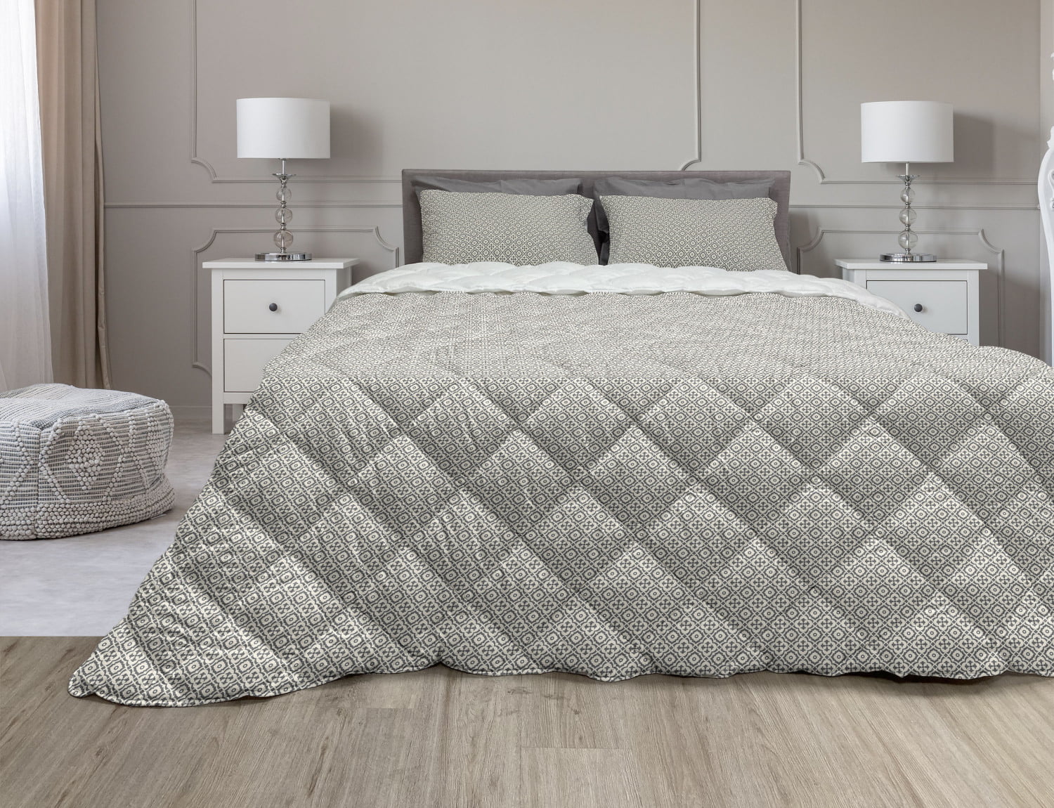 Twin Full Queen King Bed Taupe Beige Pinsonic Quilted 3 pc Comforter Set Bedding