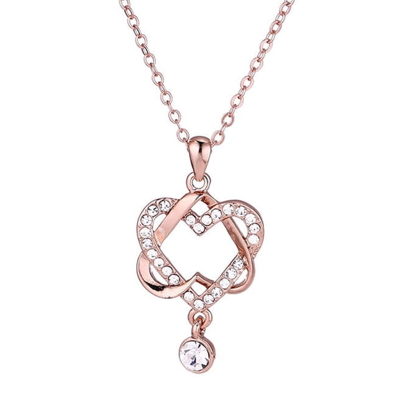 18K Rose Gold Plated Heart Pendant Necklace with crystals
