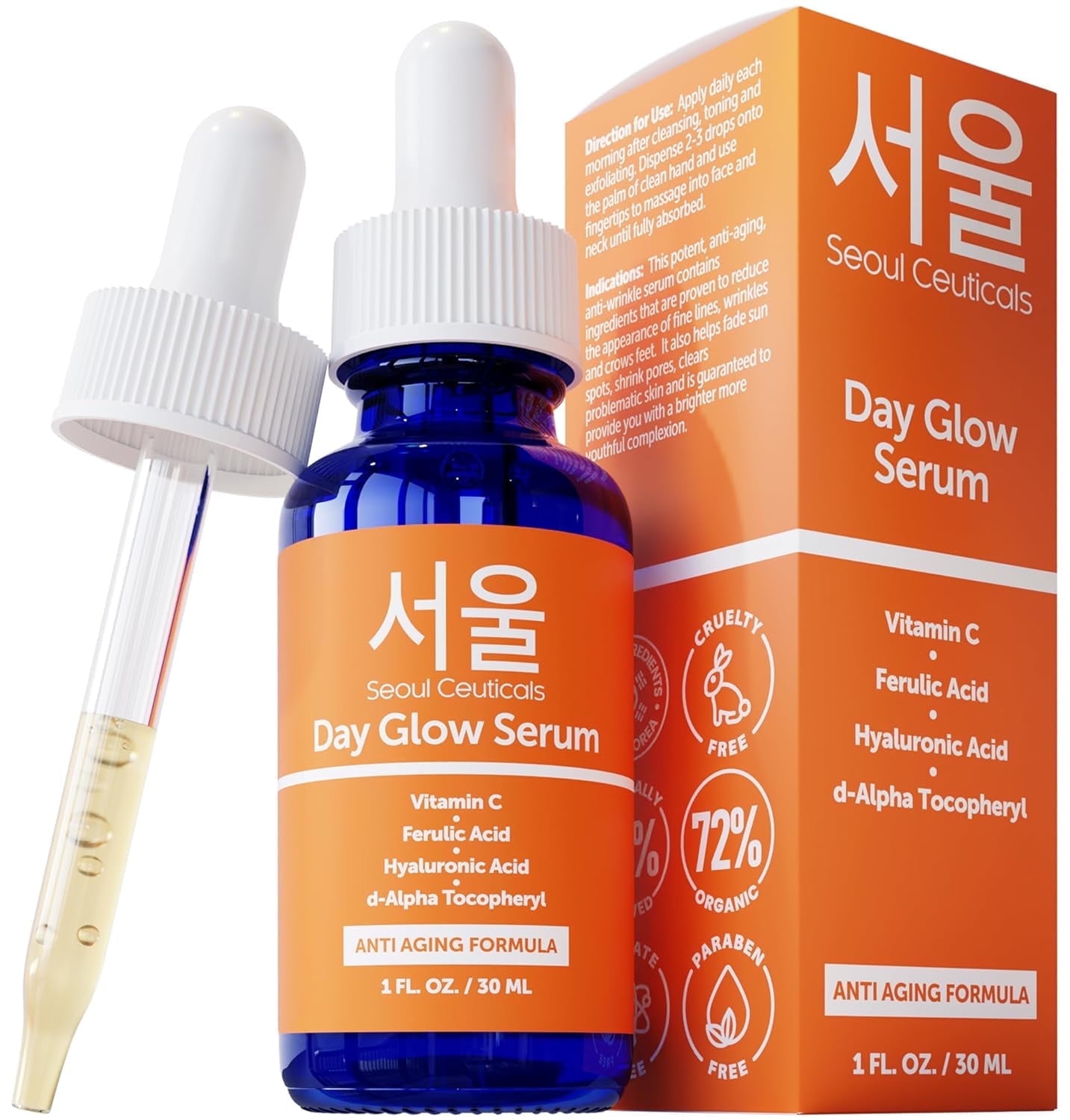 SeoulCeuticals Korean Skin Care 20% Vitamin C Hyaluronic Acid Serum + CE Ferulic Acid - Potent Anti Aging, Anti Wrinkle Korean Beauty Skincare 1oz