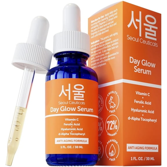 SeoulCeuticals Korean Skin Care 20% Vitamin C Hyaluronic Acid Serum + CE Ferulic Acid - Potent Anti Aging, Anti Wrinkle Korean Beauty Skincare 1oz