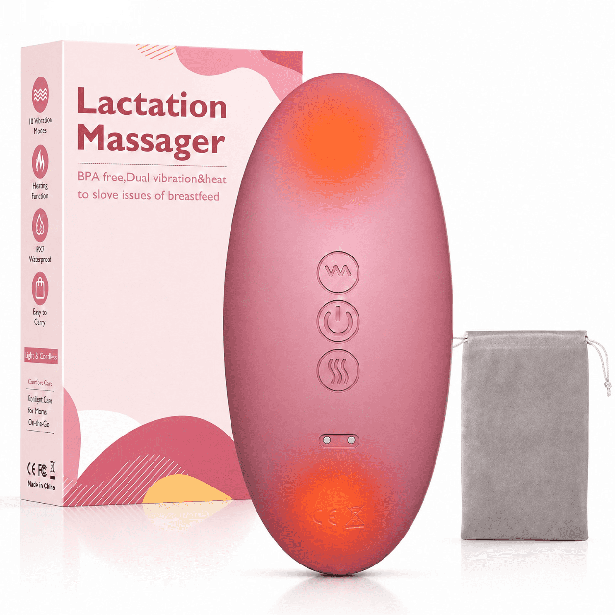 INSMART Lactation Massager, Breast Massager for Breastfeeding, 10 Vibration Modes & Rapid Heating, Deep Vibration Massage Improves Milk Flow for Breast Pump