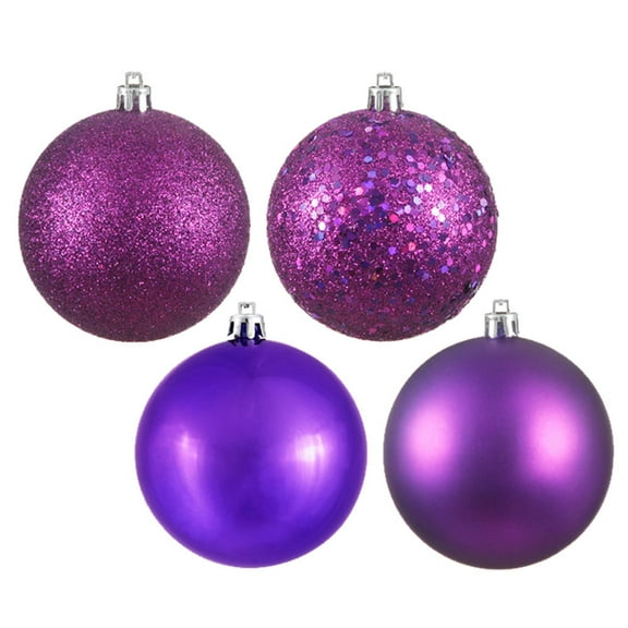 Vickerman 6" Plum 4-Finish Ball Ornament Assortment, 4 per Box
