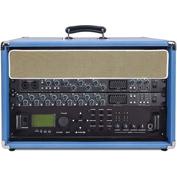 Sound Town Vintage 6U Amp Rack Case, 12.5" Depth with Rubber Feet, Dust Cover, Kickstand, Beau Blue (STVRC-6BL)