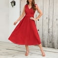 thumbnail image 4 of Gspmoly Robes pour Femmes, Robe d'Été Sans Manches Plissée pour Femmes Aguichant à Col en V, Robe Occidentale, Robes de Vacances pour Femmes Offres du Jour, 4 of 6