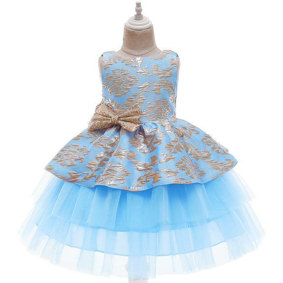 SDJMa Toddler Girls Net Yarn Embroidery Bowknot Birthday Party Gown Kids Cute Dresses