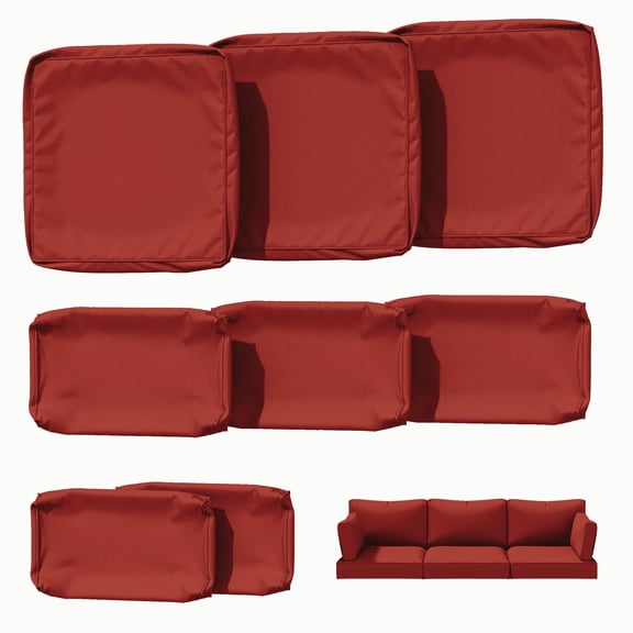 Kimunuk 8 Pcs Outdoor Cushion Covers for Patio Furniture, Washable Outdoor Cushion Slipcovers Replacement with Zipper for 3 Seat Rattan Sofa, Terra Red