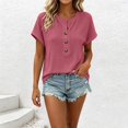 thumbnail image 3 of Aezemi Women Pullover Button Shirts Round Neck Short Sleeve Fashion Comfy Summer Tees Trendy Outdoor Soft Tunic All Match Undershirts Tops XL, 3 of 7