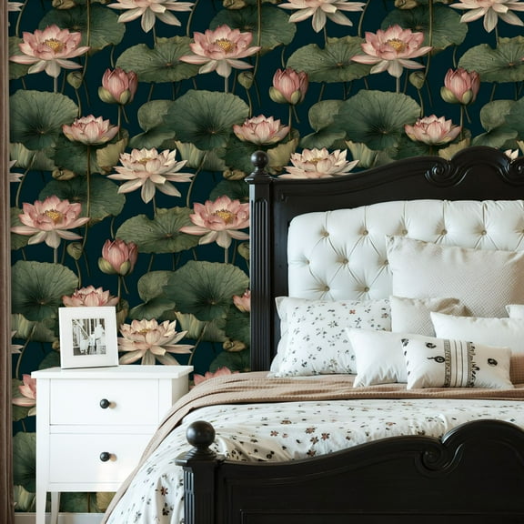 Boho Peel and Stick Wallpaper Elegant Lotus Flowers Leaves Botanical Art Contact Paper 23.6in x 9.8ft Wallpaper Removable Self Adhesive Wall Paper for Bedroom Nursery