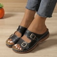thumbnail image 5 of Hurxie Womens Wedge Sandals Leather, Comfortable Slip On Slides Dressy, Orthopedic Sandals for Women, Open Toe Casua Arch Support Platform ladies Sandal Black 8.5, 5 of 6