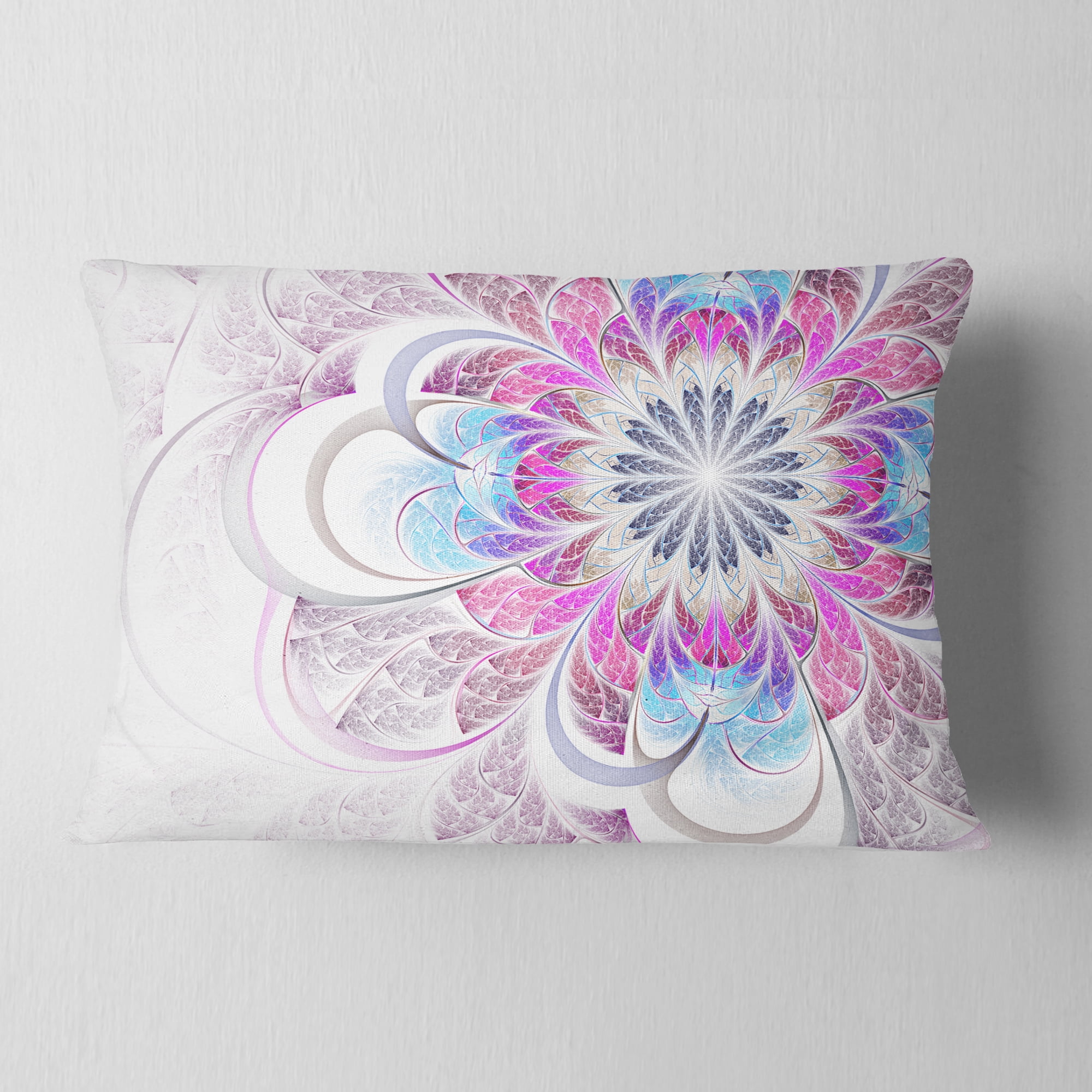 Designart Purple and Blue Large Flower Fractal - Floral Throw Pillow - 12x20