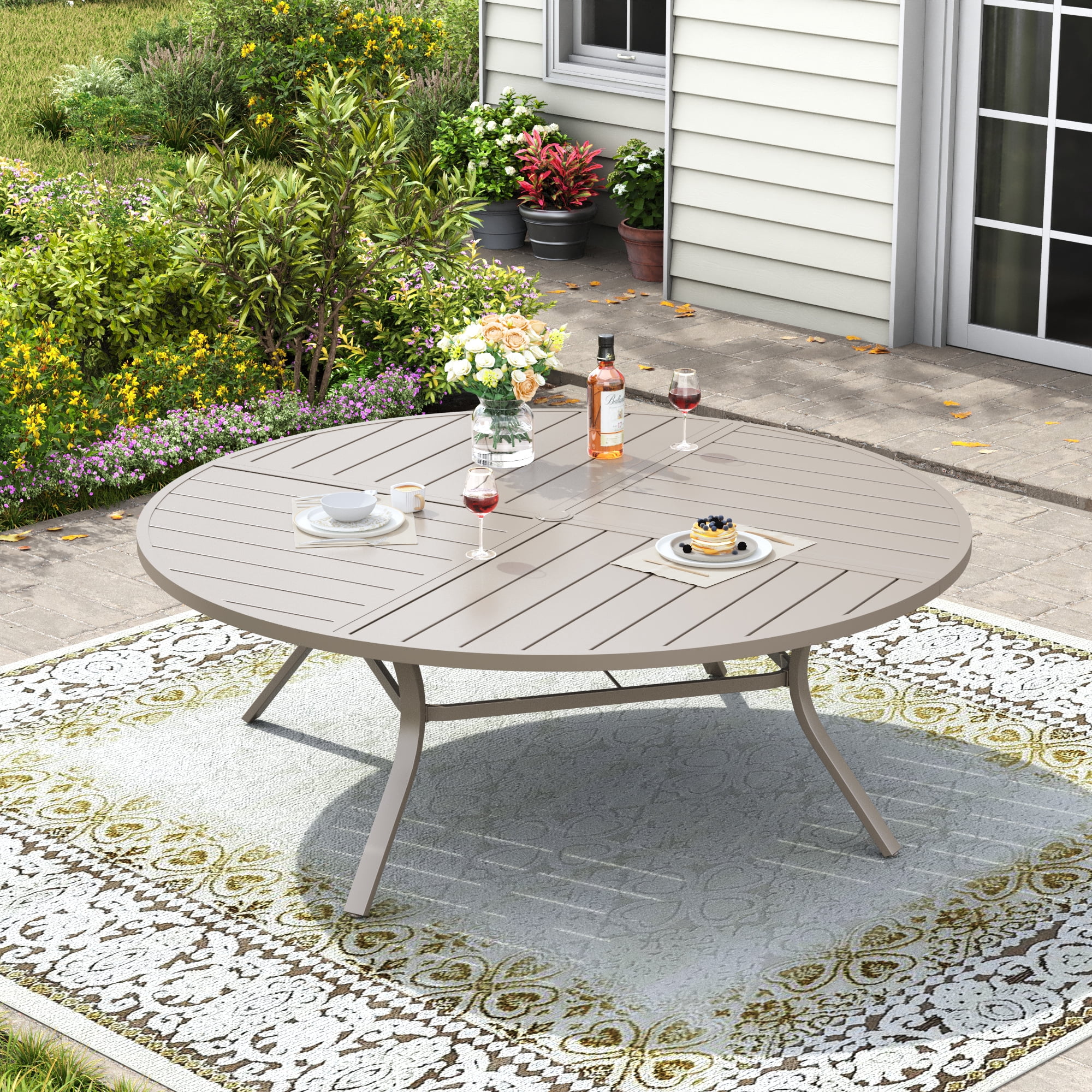 Vicllax 11-Piece Round Outdoor Patio Dining Furniture Set Table and Chair Metal Frame for Porch Deck