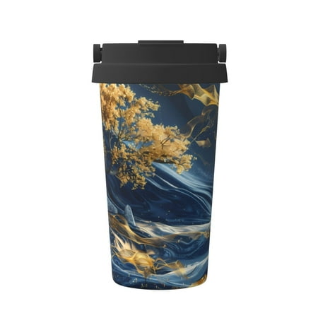 

Tebeau Golden Fantasy Landscape Print Travel Coffee Mug Insulated Coffee Cup with Leakproof Lid Coffee Tumbler Reusable Coffee Cups with Seal Lid