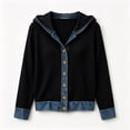 thumbnail image 7 of HBYJLZYG Women's Cardigan with Denim Patchwork Trim, Button Down Hooded Long Sleeve Relaxed Fit Ribbed Knit Casual Fall Outerwear Tops for Women Everyday Wear, 7 of 7