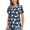 thumbnail image 2 of Zufioo Swan Print Women's Classic V-neck T-shirt, V-neck Short-sleeved Tops Home Wear, Suitable for Daily Life, Work, Outdoors-Medium, 2 of 6