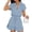 Light Blue, variant on Women's Short Sleeve Textured Romper, V Neck Ruffle Trim Raglan Sleeve Jumpsuit with Pockets, Elastic Waist Tie Casual Summer Short Playsuit