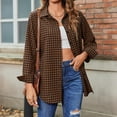 thumbnail image 4 of Womens Plaid Shacket Jacket Soft Button Down Shirt Roll Up Long Sleeve Shirt Blouses Preppy Clothes for Teen Girls, 4 of 7