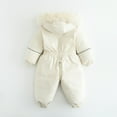 thumbnail image 3 of Toddler Winter Jumpsuit Boys Girls Cute Down Coat Puffer Hooded Snowsuit Fleece Lined Baby Warm Long Sleeve Onesies, White, 1 Years, 3 of 7