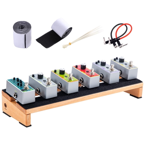 ENO MUSIC 14 Pouces Mini Planche à Pédales en Bois Effets de Guitare Petite Planche à Pédales Compacte avec Pédales Ruban Montagne et Attache-Câbles