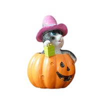 Halloween Pumpkin Cute Kitten Ornament-Halloween Decorations-Halloween On Pumpkin Figurines Halloween Decorations Indoor Resin Cat with Witch Hat Home Decor Statue for Home Table Room